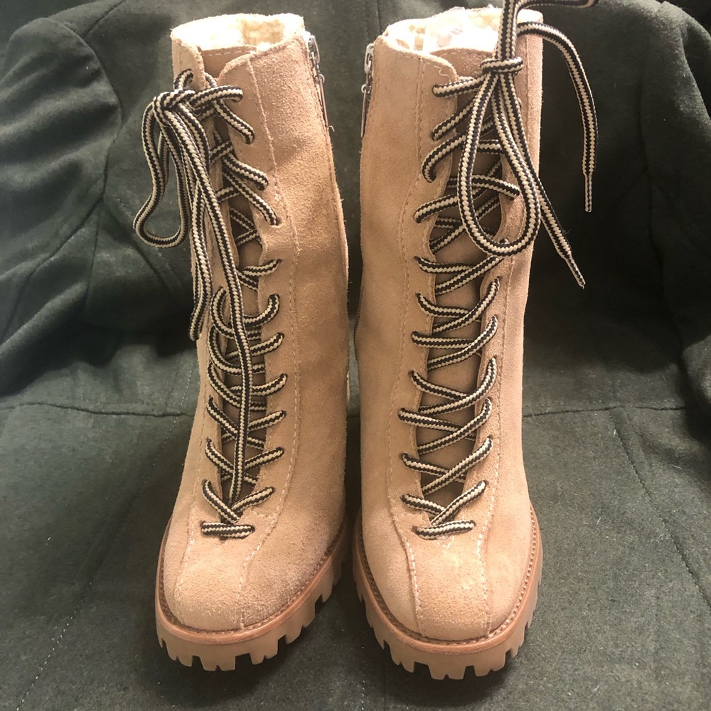Naina Suede & Faux Shearling Boots Sandstone sz 7 - Picture 3 of 12